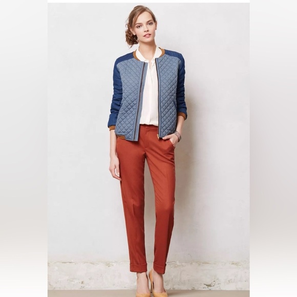 ANTHROPOLOGIE VALENTINE GAUTHIER Blue Denim Quilted Chambray Jacket Size S - Picture 2 of 15